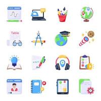 conjunto de iconos planos de educación vector