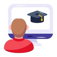 Get a flat icon of online graduation vector