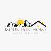 Simple and unique line mountain with roof house image graphic icon logo design abstract concept vector stock. Can be used as symbol related to adventure or home