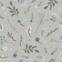 Seamless simple pattern of meadow flowers. Gray vector illustration.