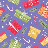 Christmas seamless vector pattern with gifts and Christmas elements. For fabrics, wrapping paper, wallpapers.