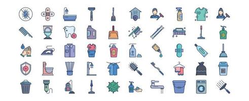 Collection of icons related to Hygiene and Cleaning, including icons like Bandage, Bathroom tub, Broom, Comb and more. vector illustrations, Pixel Perfect set