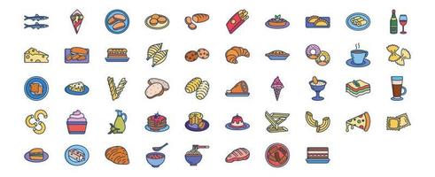 colección de íconos relacionados con la comida y los platos italianos, incluidos íconos como anchoa, arancini, biscotto, bombolone y más. ilustraciones vectoriales, conjunto perfecto de píxeles vector