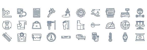 Collection of icons related to Measurements, including icons like Calculator, Caliper, Compass, Degree and more. vector illustrations, Pixel Perfect set