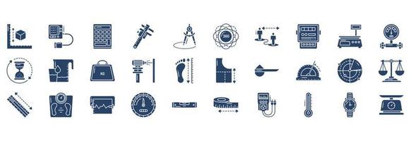 Collection of icons related to Measurements, including icons like Calculator, Caliper, Compass, Degree and more. vector illustrations, Pixel Perfect set