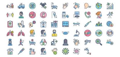 Collection of icons related to Hygiene and covid virus, including icons like Ambulance, Antiseptic, Cleaning, Cough and more. vector illustrations, Pixel Perfect set