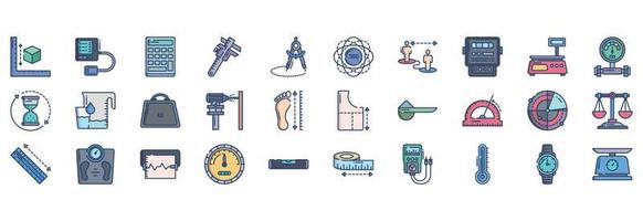 Collection of icons related to Measurements, including icons like Calculator, Caliper, Compass, Degree and more. vector illustrations, Pixel Perfect set