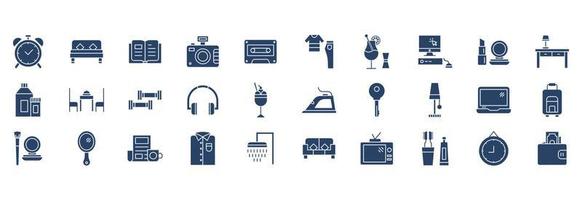 Collection of icons related to Lifestyle, including icons like Alarm, Bed, Book, Camera and more. vector illustrations, Pixel Perfect set