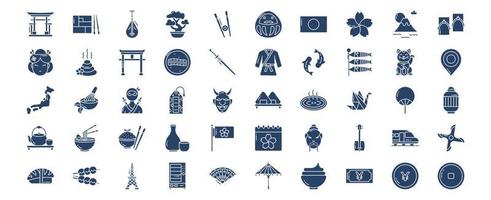 colección de íconos relacionados con el país de Japón y el conjunto de íconos culturales, incluidos íconos como bento, biwa, bonsai, chop stick y más. ilustraciones vectoriales, conjunto perfecto de píxeles vector