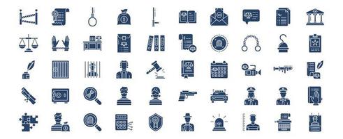 Collection of icons related to Law and Crime, including icons like Police, Custody, Court, Handcuffs and more. vector illustrations, Pixel Perfect set