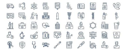 Collection of icons related to Medical and Hospital, including icons like Ambulance, Atom, Blood, Bone and more. vector illustrations, Pixel Perfect set