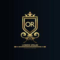 OR Letter Initial with Royal Template.elegant with crown logo vector, Creative Lettering Logo Vector Illustration.