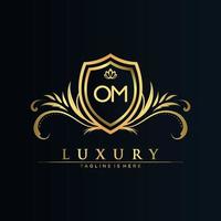 OM Letter Initial with Royal Template.elegant with crown logo vector, Creative Lettering Logo Vector Illustration.
