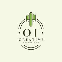 OT Initial letter green cactus logo vector