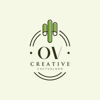 OV Initial letter green cactus logo vector