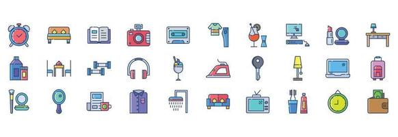 Collection of icons related to Lifestyle, including icons like Alarm, Bed, Book, Camera and more. vector illustrations, Pixel Perfect set