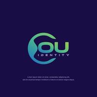 OU Initial letter circular line logo template vector with gradient color blend