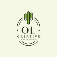 ol letra inicial vector de logotipo de cactus verde