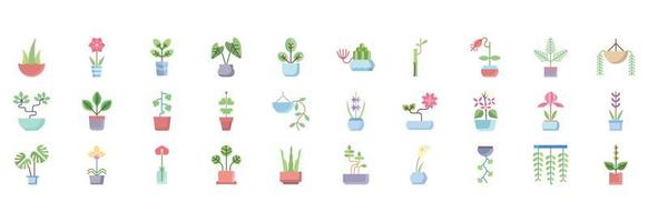 Collection of icons related to Indoor Plants, including icons like bonsai, Croton, Amaryllis, Bamboo and more. vector illustrations, Pixel Perfect set