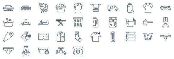 Collection of icons related to Laundry and dry cleaners, including icons like Cloth, Bucket, wash, Dress and more. vector illustrations, Pixel Perfect set