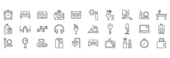 Collection of icons related to Lifestyle, including icons like Alarm, Bed, Book, Camera and more. vector illustrations, Pixel Perfect set