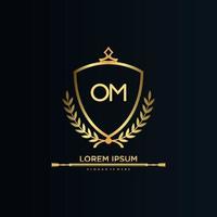 OM Letter Initial with Royal Template.elegant with crown logo vector, Creative Lettering Logo Vector Illustration.