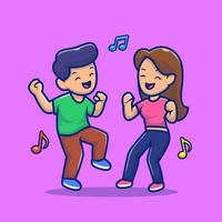 Couple Man And Woman Dancing With Music Cartoon Vector Icon Illustration. People Music Icon Concept Isolated Premium Vector. Flat Cartoon Style