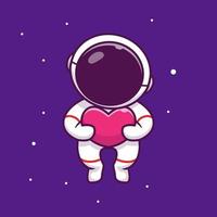 astronauta sosteniendo amor en la ilustración de icono de vector de dibujos animados de espacio. ciencia tecnología icono concepto aislado vector premium. estilo de dibujos animados plana