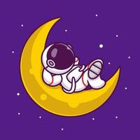 lindo astronauta durmiendo en la ilustración del icono del vector de dibujos animados de la luna. gente ciencia espacio icono concepto aislado premium vector. estilo de dibujos animados plana