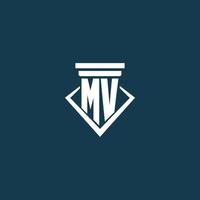 MV initial monogram logo for law firm, lawyer or advocate with pillar icon design vector