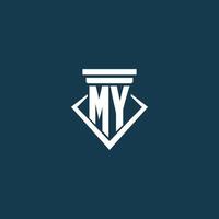 MY initial monogram logo for law firm, lawyer or advocate with pillar icon design vector