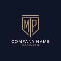 MP initial logo monogram with simple luxury shield icon design vector