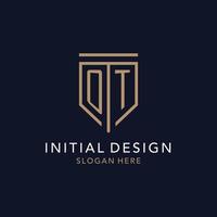 OT initial logo monogram with simple luxury shield icon design vector