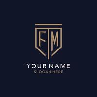 FM initial logo monogram with simple luxury shield icon design vector