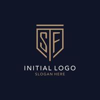 SF initial logo monogram with simple luxury shield icon design vector