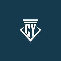 CY initial monogram logo for law firm, lawyer or advocate with pillar icon design vector