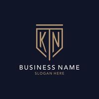 KN initial logo monogram with simple luxury shield icon design vector