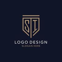 SI initial logo monogram with simple luxury shield icon design vector