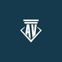 AV initial monogram logo for law firm, lawyer or advocate with pillar icon design vector