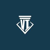 VI initial monogram logo for law firm, lawyer or advocate with pillar icon design vector