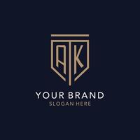 AK initial logo monogram with simple luxury shield icon design vector