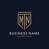 MN initial logo monogram with simple luxury shield icon design vector