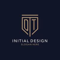 DT initial logo monogram with simple luxury shield icon design vector