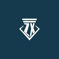 ZX initial monogram logo for law firm, lawyer or advocate with pillar icon design vector