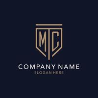 MC initial logo monogram with simple luxury shield icon design vector