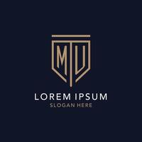 MU initial logo monogram with simple luxury shield icon design vector