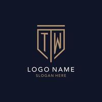 TW initial logo monogram with simple luxury shield icon design vector