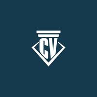 logotipo de monograma inicial cv para bufete de abogados, abogado o defensor con diseño de icono de pilar vector