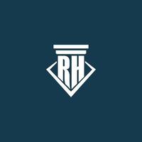 logotipo de monograma inicial rh para bufete de abogados, abogado o defensor con diseño de icono de pilar vector