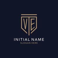 VE initial logo monogram with simple luxury shield icon design vector